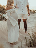 White Cut Out Backless Flare Sleeve Beach Cover Up Baby Shower Photoshoot Maternity Maxi Dress Maternity