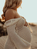 White Cut Out Backless Flare Sleeve Beach Cover Up Baby Shower Photoshoot Maternity Maxi Dress Maternity