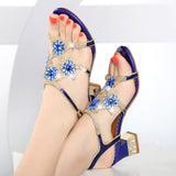 Drill Sandals Women 2025 New Summer High Heels In Leather Diamond High Heels Coarse Women's Sandals High Quality Shoes