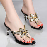 New Water Drill Cool Slippers Women Summer Bohemian High Heel Pin Heel Fashion Flip-Flops Outside Wearing High Quality Shoes