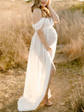Off-shoulder Grenadine Cross Chest Maternity Dresses For Photoshoot Maxi Dress Maternity