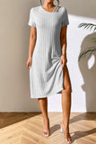 Lane Ribbed Asymmetrical Neck Short Sleeve Dress DJPT