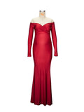 Off Shoulder Long Sleeve Slit Bodycon Solid Baby Shower Party Evening Gown Maternity Maxi Dress Maternity