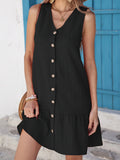 Button-Front Ruffle Hem Dress DJPT