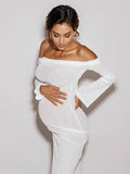 White Off Shoulder Backless Sheer Elegant Fashion Photoshoot Maternity Maxi Dress Maternity