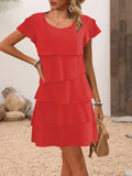 Layered Round Neck Ruffled Sleeve Dress DJPT