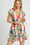 Printed Tie Neck Ruffled Hem Dress DJPT