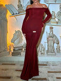 Off Shoulder Draped Ruched Metal Buckle Bodycon Elegant Maternity Photoshoot Maxi Dress Maternity