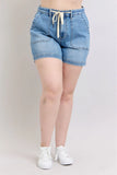 Blue Plus Size High Waist Vintage Wash Denim Shorts DJPT