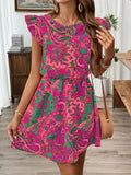 Print Ruffle Sleeve Mini Dress DJPT