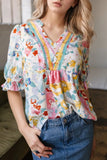 Flower Print Half Puff Sleeve Blouse DJPT