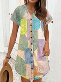 V-Neck Short Sleeve Button-Front Dress DJPT