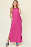 Take Full Size Texture Mock Neck Sleeveless Maxi Dress DJPT