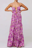 Print Tie Front Tiered Maxi Dress DJPT