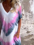 Size Tie-Dye V-Neck Midi Dress with Pockets Plus Size DJPT
