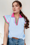 Ruffled Sleeve Collared V Neck Blouse DJPT