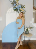 Blue Knit Bandeau Side Slit Strapless Bodycon Eleagnt Going Out Maternity Photoshoot Baby Shower Maxi Dress Maternity