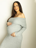 Off Shoulder Solid Color Mermaid Bodycon Elegant Photoshoot Maternity Maxi Sweater Dress Maternity