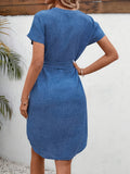 Short Sleeve Tie Waist Dress DJPT