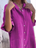 Size Casual Linen Button-Down Shirt Dress Plus Size DJPT
