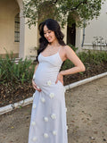 Spaghetti Strap Backless 3D Flowers Maternity Maxi Dress Maternity