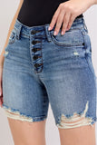Blue Button Fly Mid Length Denim Shorts W/ Destroy DJPT