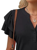 Sleeve Notched Button Front Blouse DJPT