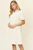 Take Full Size Texture Collared Neck Short Sleeve Dress DJPT