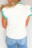 Ruffled Sleeve Collared V Neck Blouse DJPT