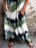 Size Tie-Dye V-Neck Midi Dress with Pockets Plus Size DJPT
