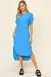 Take Full Size Round Neck Short Sleeve Slit Dress DJPT