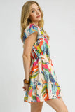 Printed Tie Neck Ruffled Hem Dress DJPT