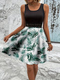 Print Sleeveless Summer Dress with Lace Waist Detail DJPT