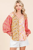 Mixed Patchwork Print Long Sleeve Blouse DJPT
