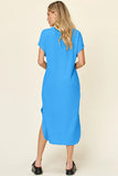 Take Full Size Round Neck Short Sleeve Slit Dress DJPT