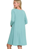 Long Sleeve Flare Dress With Pockets DJPT
