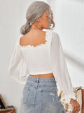 Sweetheart Neck Flounce Sleeve Top DJPT