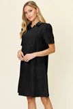 Take Full Size Texture Collared Neck Short Sleeve Dress DJPT