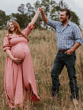 Pink Boho Flowy Bump Friendly Off Shoulder Photoshoots Maxi Dress Maternity