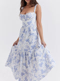 Print Sweetheart Neck Midi Dress DJPT