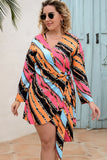 Size Printed Surplice Neck Mini Dress DJPT