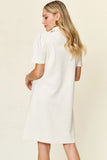 Take Full Size Texture Collared Neck Short Sleeve Dress DJPT