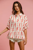 Bow Ribbon Woven Printed Button Down Shirt DJPT