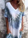 Size Tie-Dye V-Neck Midi Dress with Pockets Plus Size DJPT