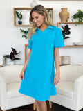Take Full Size Texture Collared Neck Short Sleeve Dress DJPT