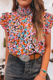 Print Flutter Sleeve Blouse Top DJPT