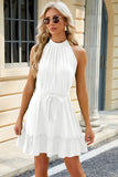 Grecian Neck Tie Waist Mini Dress DJPT