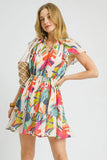 Printed Tie Neck Ruffled Hem Dress DJPT