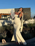 Ivory White Bandeau Strapless Mermaid Dress With Scarf Cocktail Maternity Maxi Dress Maternity
