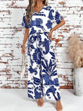 V-Neck Top and Wide Leg Pants Set DJPT